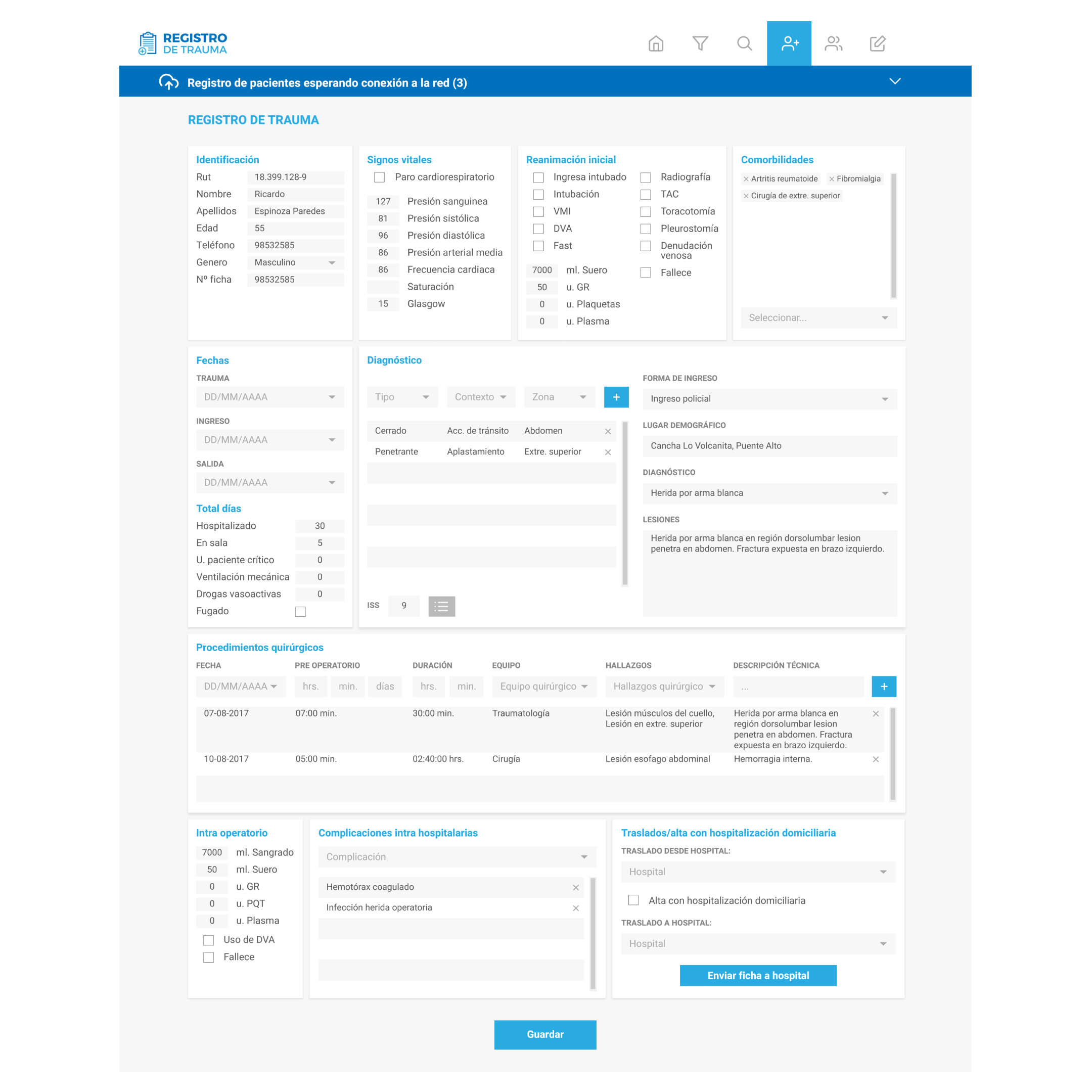 Sistema estandarizado de registro de pacientes e intervenciones.